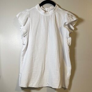 Joe's Jeans White Textured Ruffle Blouse